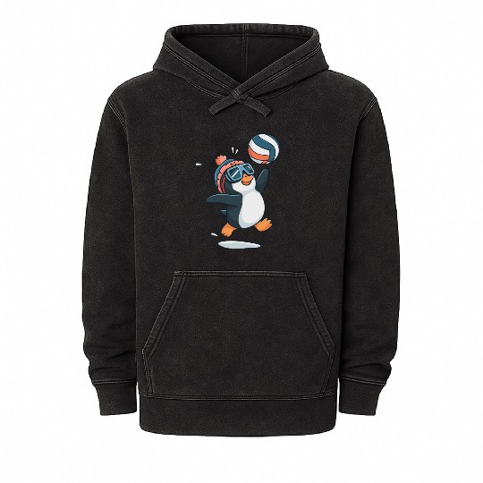 Penguin Playing Volleyball With Goggles And Hat Mineral Wash Hoodies