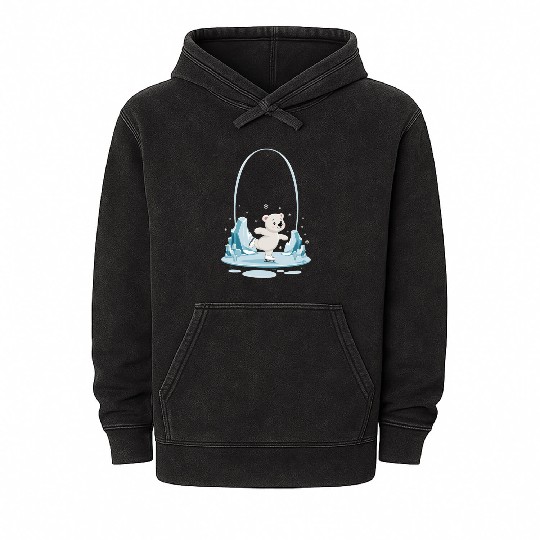 Adorable Ice Skating polar bear with Snowflakes Mineral Wash Hoodies