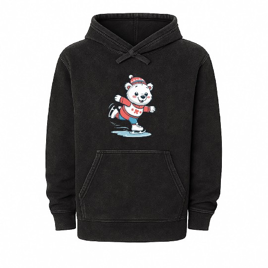 Cute Ice Skating polar bear in Cozy Winter Outfit Mineral Wash Hoodies