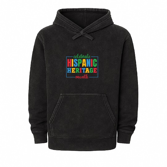 Hispanic heritage month colorful text image colorf Mineral Wash Hoodies