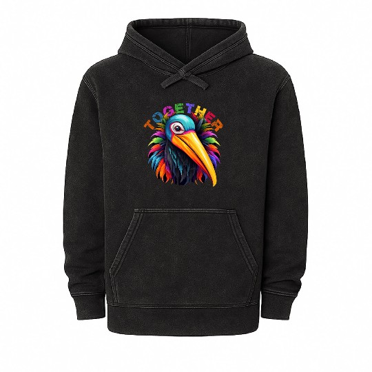 Colorful Bird Lover Art Graphic Unique Animal Mineral Wash Hoodies