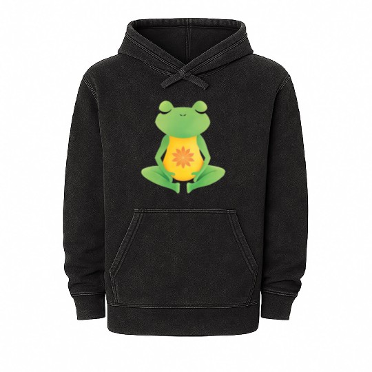 Meditating frog yoga lotus Mineral Wash Hoodies