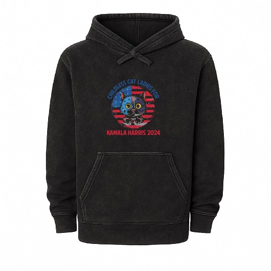 Retro Childless Cat Ladies For Kamala Harris 2024 Mineral Wash Hoodies