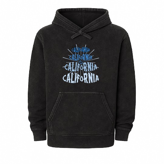 California West Coast Golden State Blue Graphic Mineral Wash Hoodies