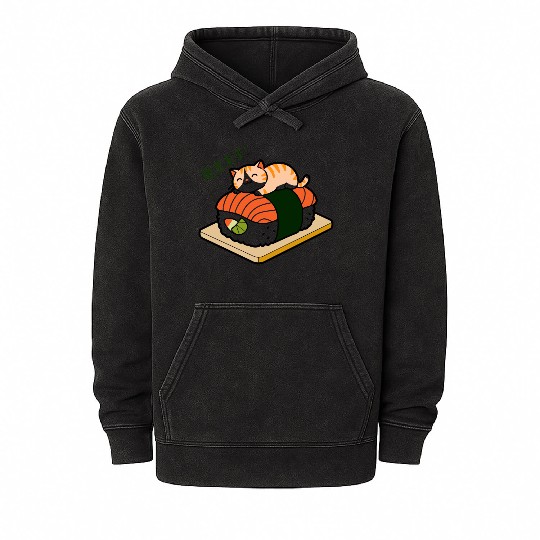 Sushi Cat Adorable Japanese Food Illustration Mineral Wash Hoodies