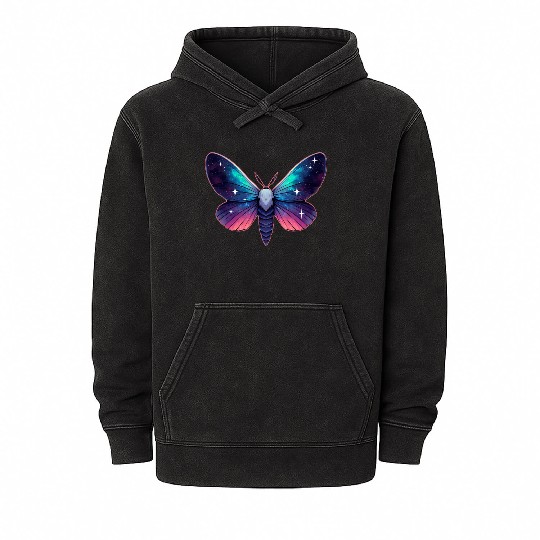 Galaxy Moth - Cosmic Space Themed Fantasy Mineral Wash Hoodies
