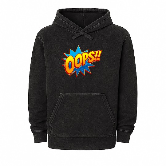 Oops!! Retro Comic Pop Art Surprise Mineral Wash Hoodies