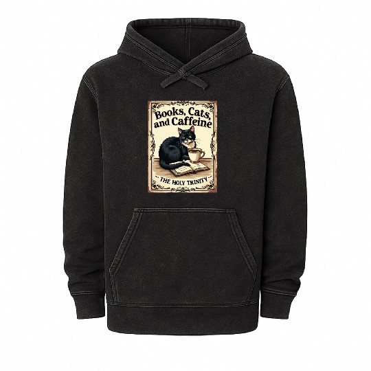 Books, Cats, and Caffeine - The Holy Trinity Mineral Wash Hoodies