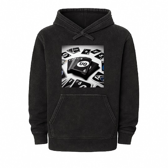 Black Uno Cards Mineral Wash Hoodies