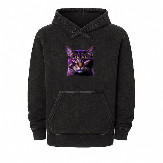 Vivid Lilac-Eyed Tabby Cat Portrait Mineral Wash Hoodies