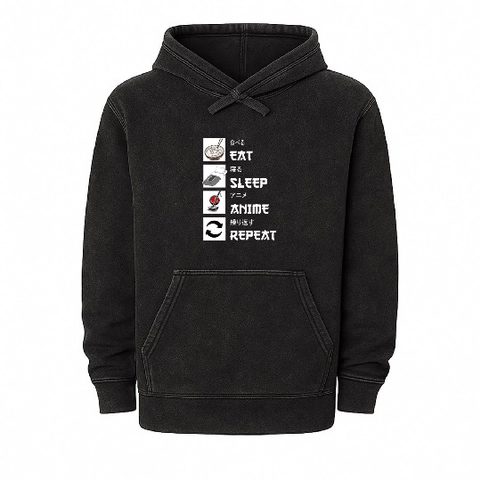 Eat sleep anime repeat manga Mineral Wash Hoodies