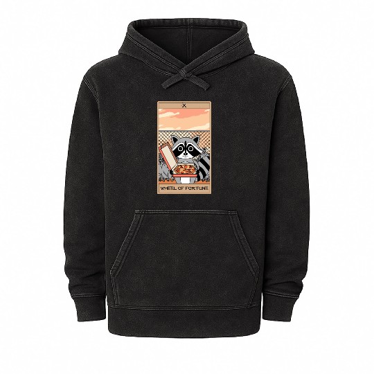 Wheel of Fortune Raccoons Tarot Card Mineral Wash Hoodies