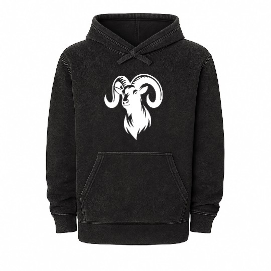 Goat With Huge Horns Mineral Wash Hoodies