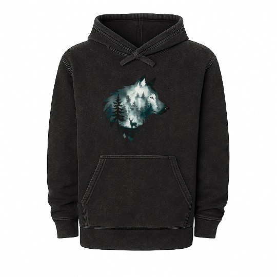 A Captivating Intricate Artwork Featuring A Wolf Mineral Wash Hoodies