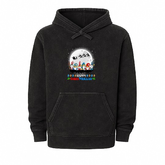 Happy Chrismukkah Gnomes Christmas Hanukkah Mineral Wash Hoodies