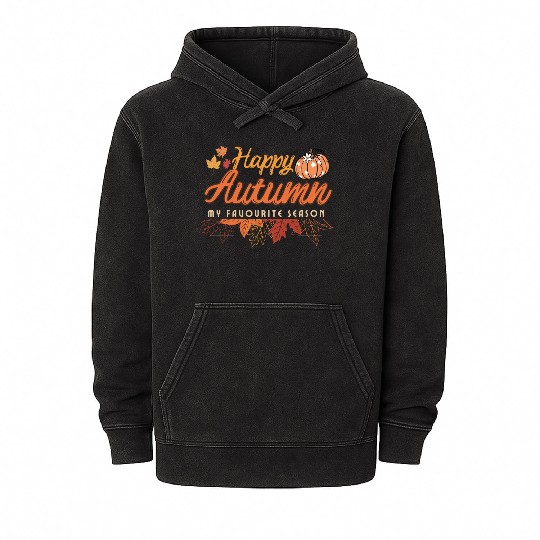 Happy Autumn design Mineral Wash Hoodies