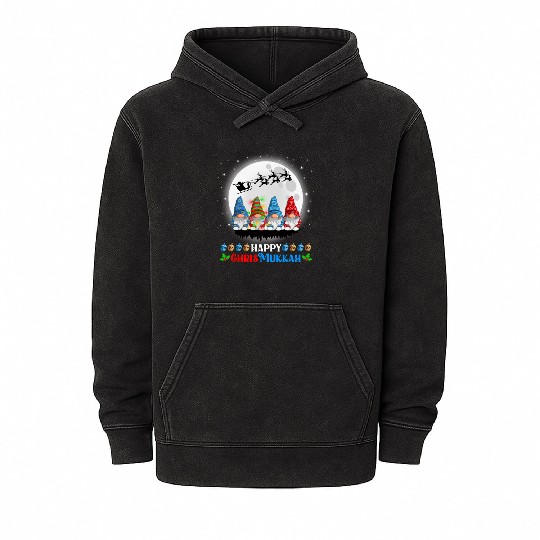 Happy Chrismukkah Gnomes Christmas Hanukkah Mineral Wash Hoodies