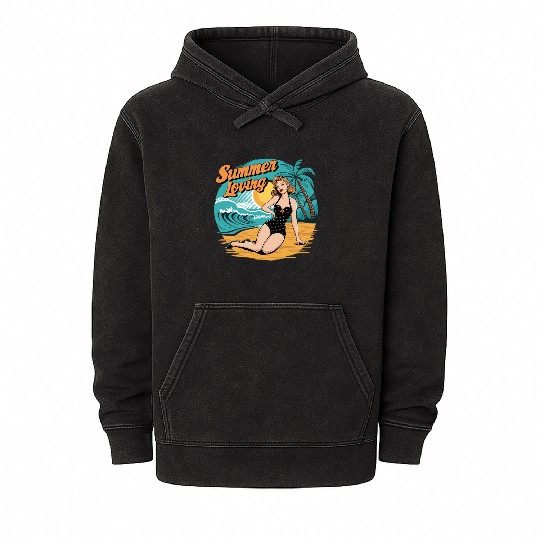 Retro Summer Loving Beach Vibes for a Beach Lover Mineral Wash Hoodies