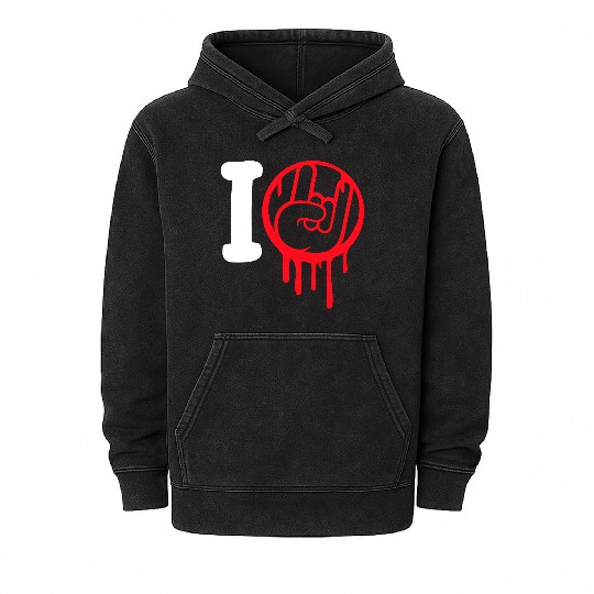 I Love Heavy Metal Hard Rock Music Graffiti Heart Mineral Wash Hoodies