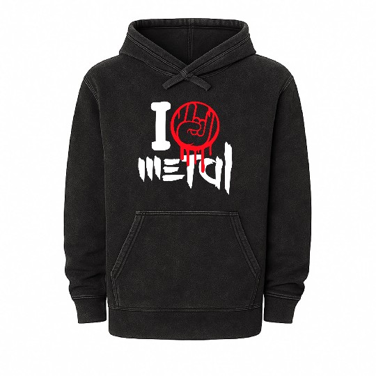 I Love Heavy Metal Hard Rock Music Graffiti Heart Mineral Wash Hoodies
