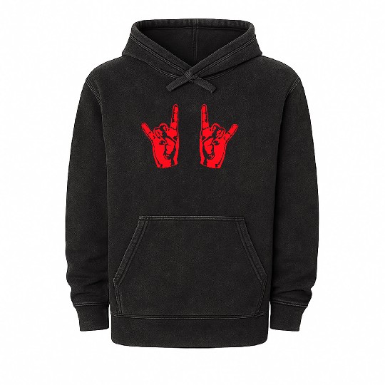 Two heavy metal hard rock horn finger hand gesture Mineral Wash Hoodies
