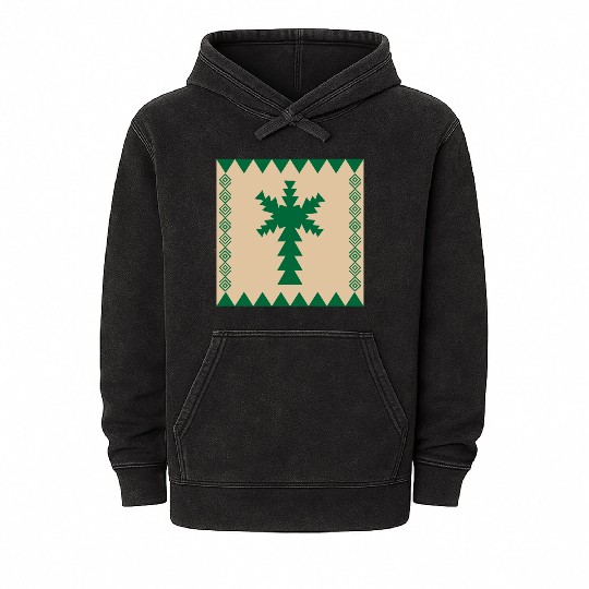 Traditional Geometric Design PALM TREE Mineral Wash Hoodies