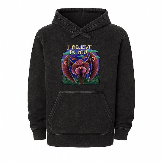 The Mothman Cryptid believe in you cute creature Mineral Wash Hoodies