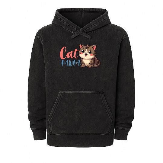 Adorable Cat Mom Design with Cute Kitten Mineral Wash Hoodies