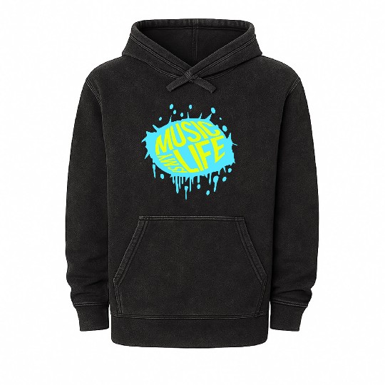 Music is my Life Love Saying Graffiti Spray Drops Mineral Wash Hoodies