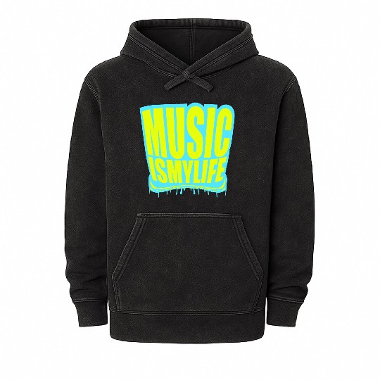 Music is my Life Love Saying Graffiti Spray Drops Mineral Wash Hoodies