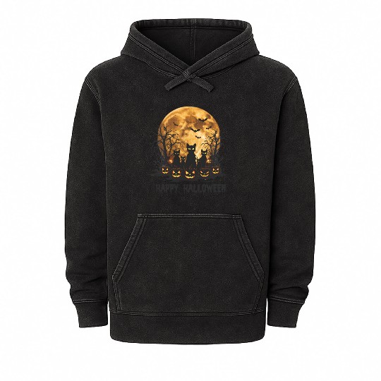 Midnight Cats: Spooky Halloween Night Mineral Wash Hoodies
