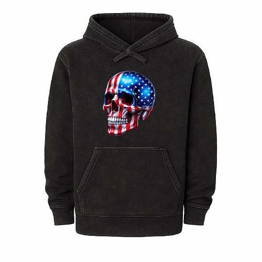 American Flag Skull Mineral Wash Hoodies