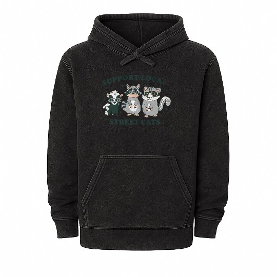 Support Local Street Cats Skunk Raccoon and Possum Mineral Wash Hoodies