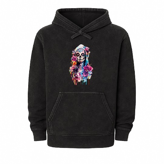 Santa Muerte Saint Mexican Folklore Dead Skull Mineral Wash Hoodies