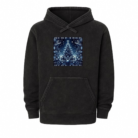 flannel blue and white christmas Mineral Wash Hoodies
