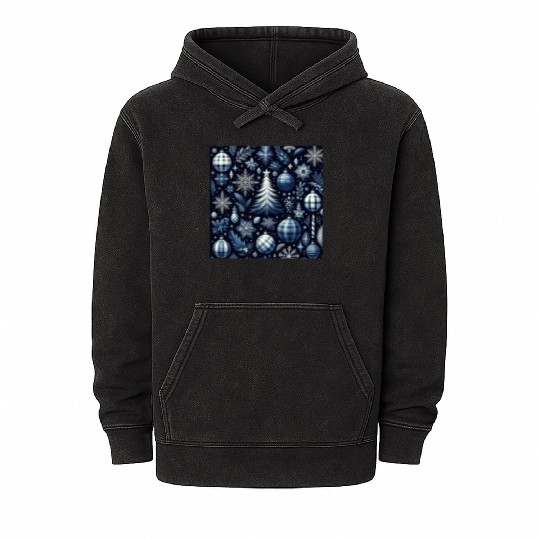 flannel blue and white christmas Mineral Wash Hoodies