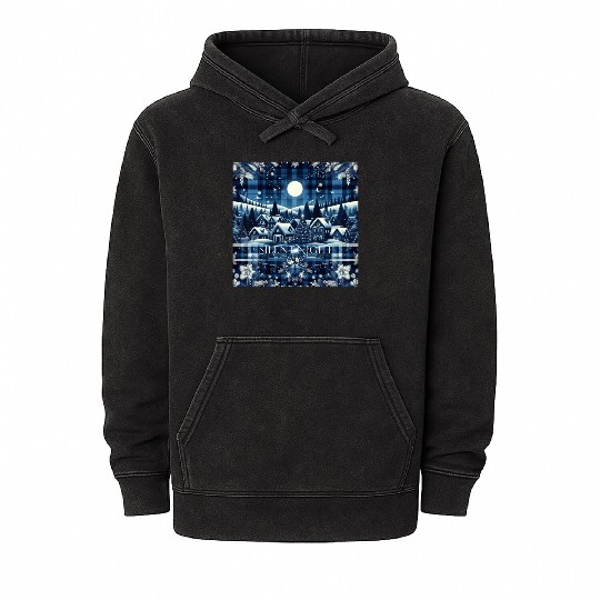 flannel silent night blue and white christmas Mineral Wash Hoodies