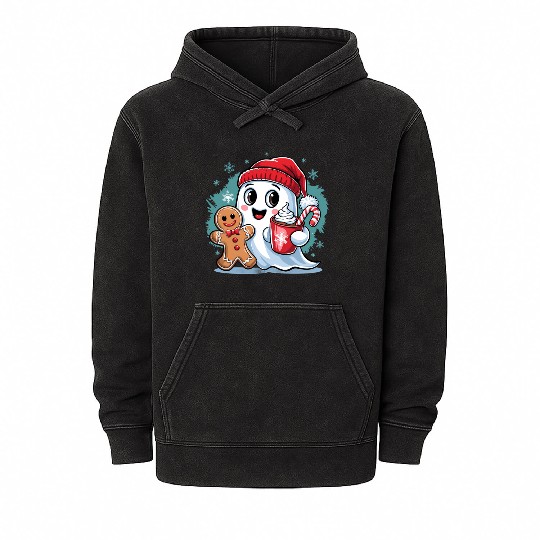 Cute Christmas Ghost Mineral Wash Hoodies