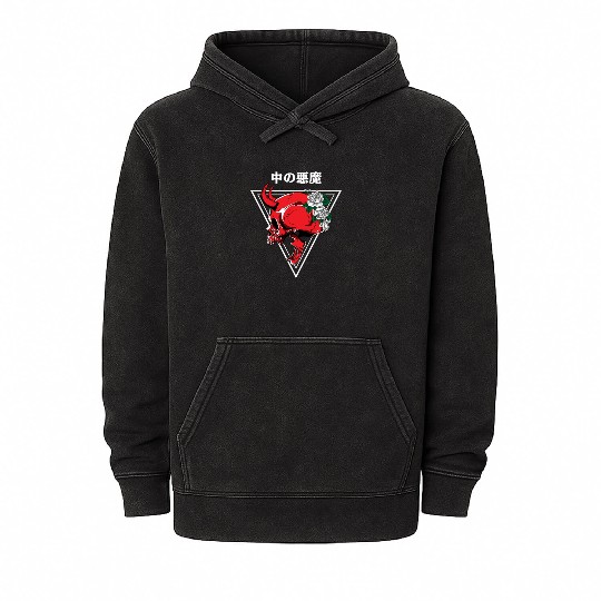Japanese Demon Vaporwave Aesthetic Art Aesthetic Mineral Wash Hoodies