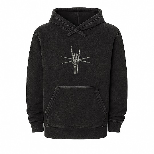 Skeleton Hand Drumsticks Mineral Wash Hoodies