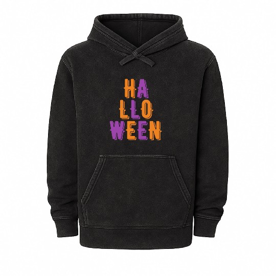 Retro Vintage Purple and Orange Halloween Stacked Mineral Wash Hoodies