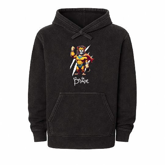 Majestic Courage: Superhero Lion "Be Brave" Mineral Wash Hoodies