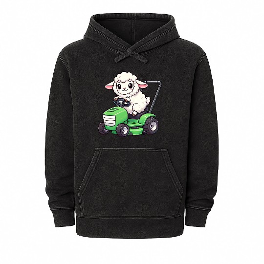 Funny sheep lawn mower farmer lamb grass Mineral Wash Hoodies