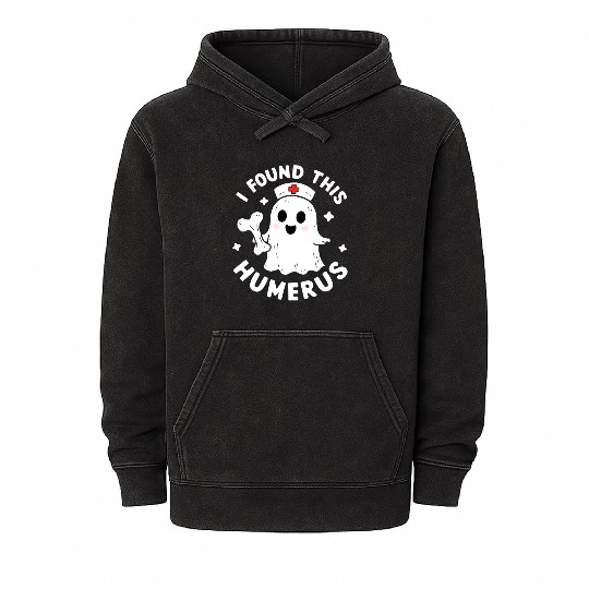 I Found This Humerus Funny Halloween For Nurses Mineral Wash Hoodies