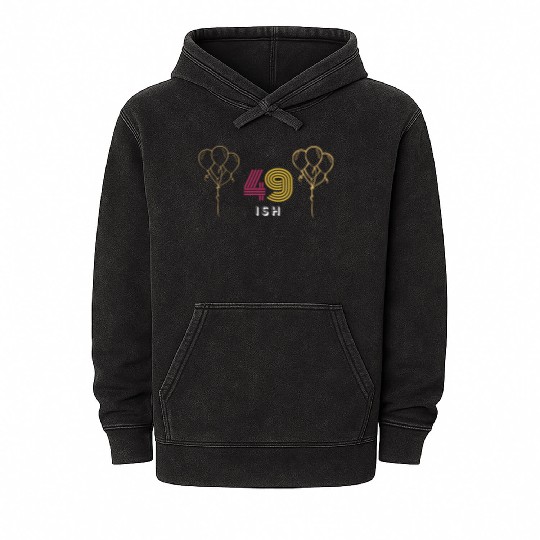 Cheerful '49 Ish' Design Mineral Wash Hoodies: Festive Balloons &
