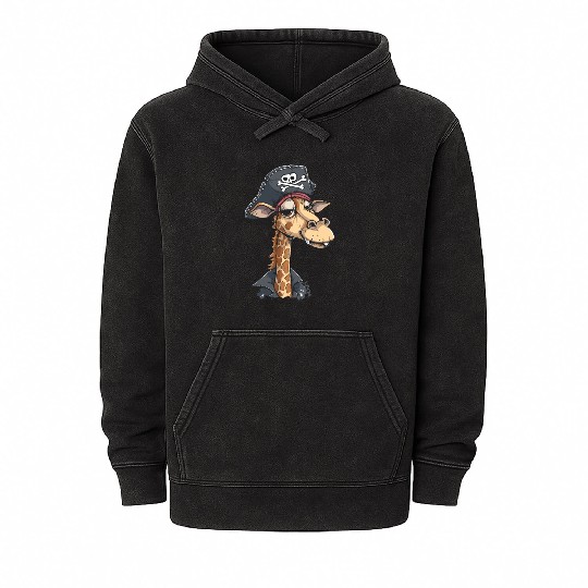 Tall Fun Smiling Pirate Giraffe Mineral Wash Hoodies