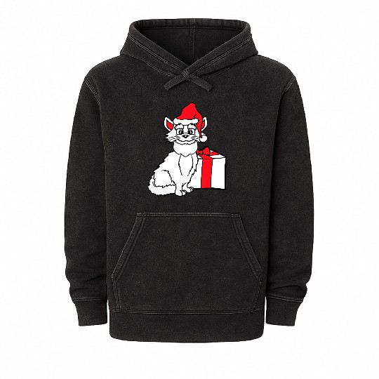 Cute Santa Claus Cat Winter Hat Fun Christmas Gift Mineral Wash Hoodies