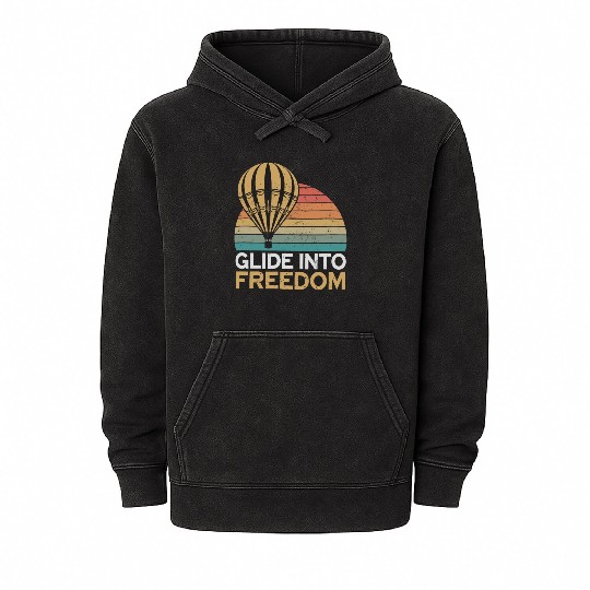 Hot Air Balloon Glide Into Freedom Retro Vibes Mineral Wash Hoodies