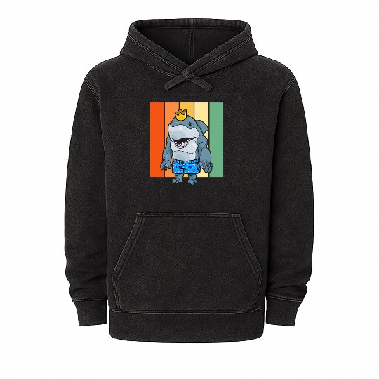Royal Wave Rider: Adorable Crowned Shark in Mineral Wash Hoodies