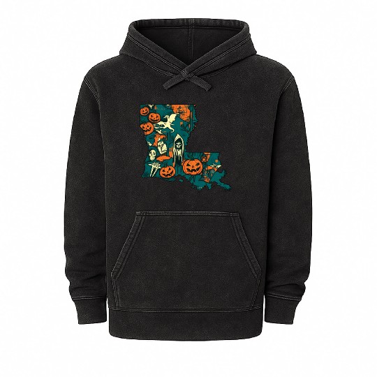 Louisiana USA Halloween Mineral Wash Hoodies